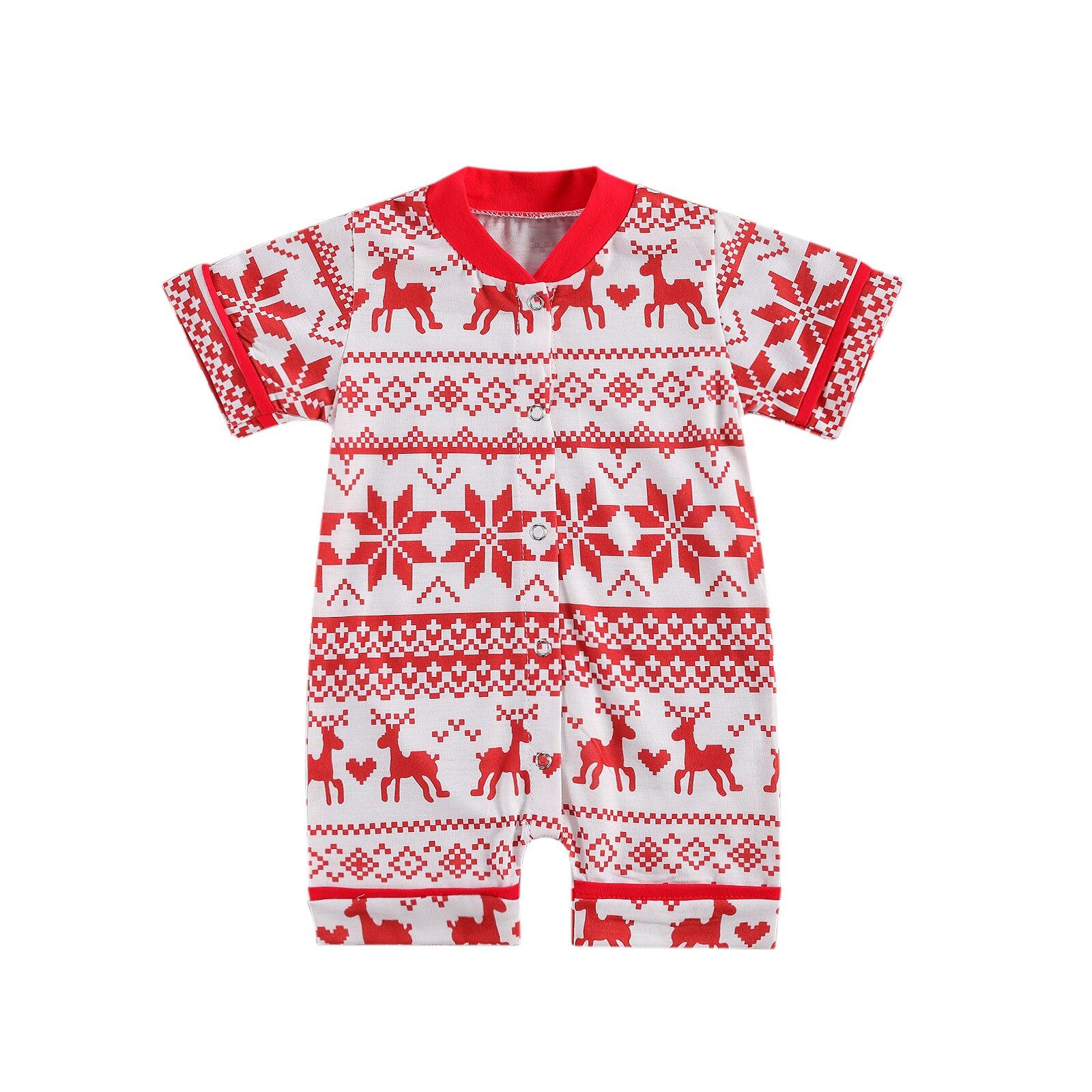 0-24Y Christmas Sleepwear Kid Baby Boy Girl Lovely Homewear Cute Deer Print Casual Short Sleeve Buttton Stitch Rompers