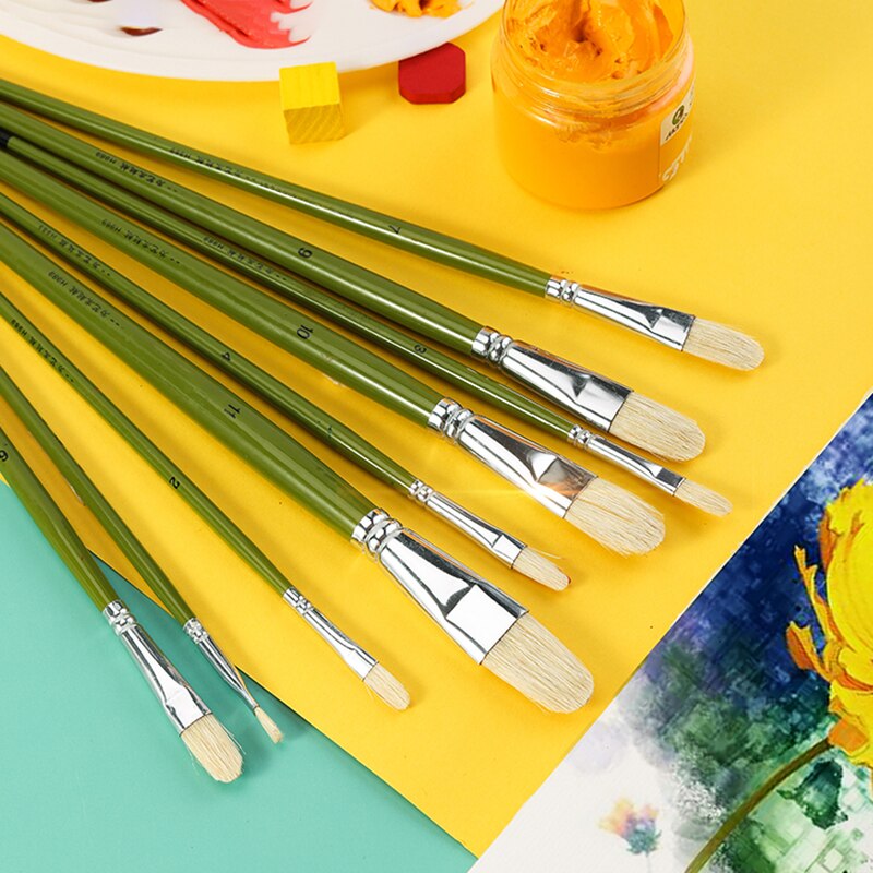 6 unids/set, cerdas de cerdo artista pinceles para pintura al óleo chese pincel de pintura lengua pico conjunto de pinceles de pintura suministros de Arte de dibujo