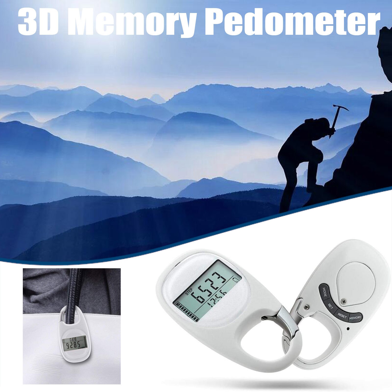 Walking Step Counter 3D Pedometer Waterproof Multi-functional Movement Calories Counting LCD Display Fitness Equipments #ZER