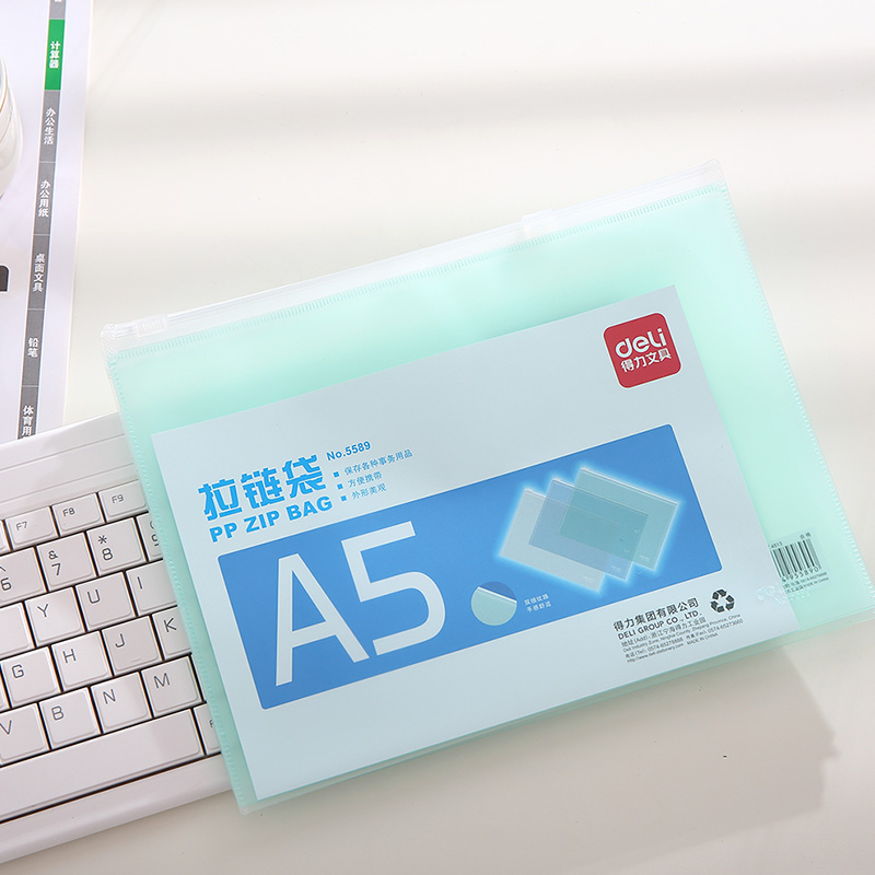 100% PP Document Zipper Bag A5 Transparent Business Storage Bag Office Files School Test Exam Paper Home Documents Deli 5589