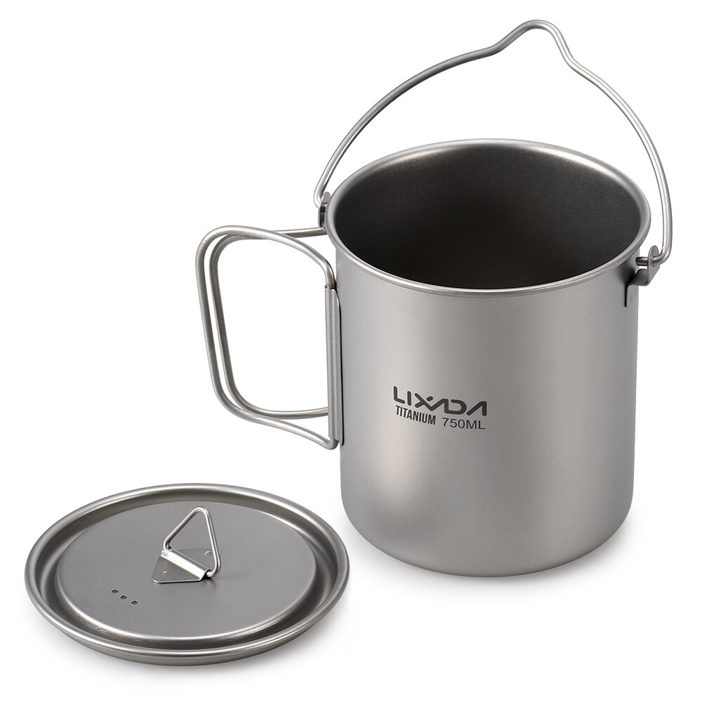 Lixada Ultralight 750Ml Titanium Cup Kookgerei Outdoor Camping Draagbare Water Cup Mok Servies Koken Pot Met Vouwen Spork