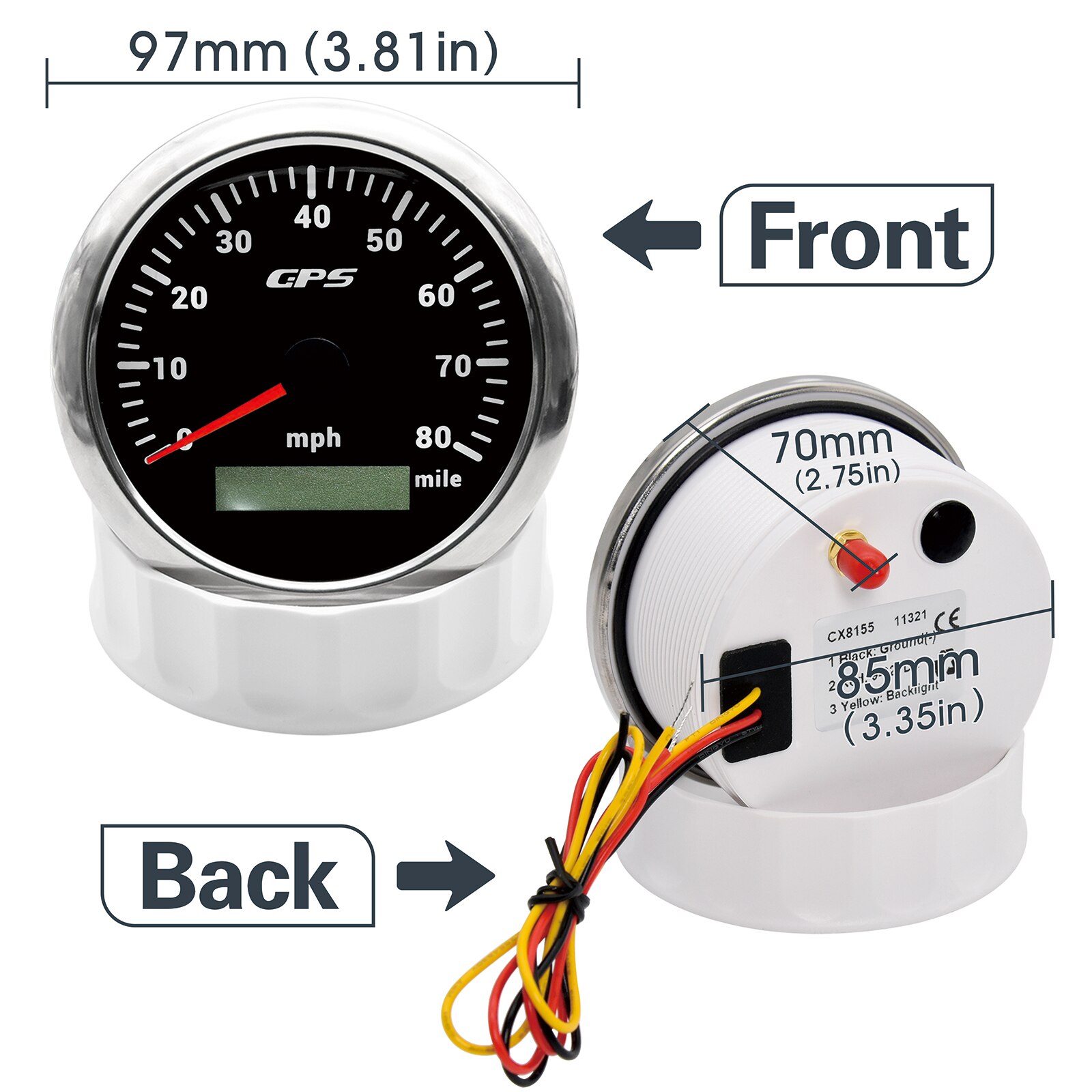 HD 85mm GPS Speedometer 30 60 80 120 160 200 MPH Waterproof Speed Gauge for Mairne Yacht Boat Car Truck 7 Colors Backlight 9-32V