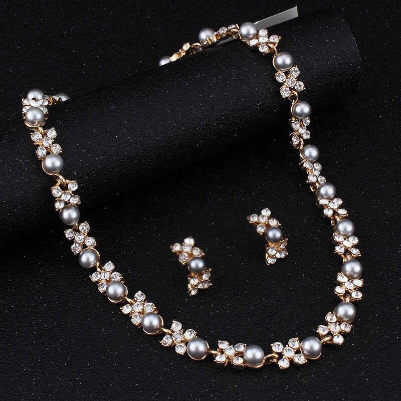 Ensemble de bijoux en Imitation de perles pour mariage, accessoires de robe, collier, boucles d&#39;oreilles, couleur or, de fleur: 2