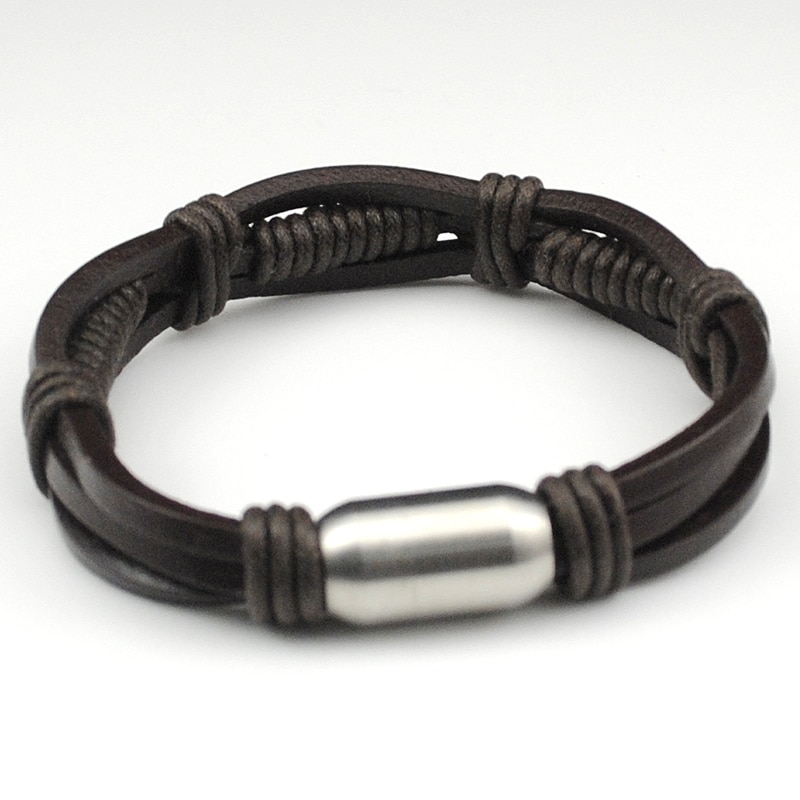 AMUMIU-Bracelet en cuir pour hommes | Fermoir en acier inoxydable, chaîne en corde, bijoux faits à la main, HZB010