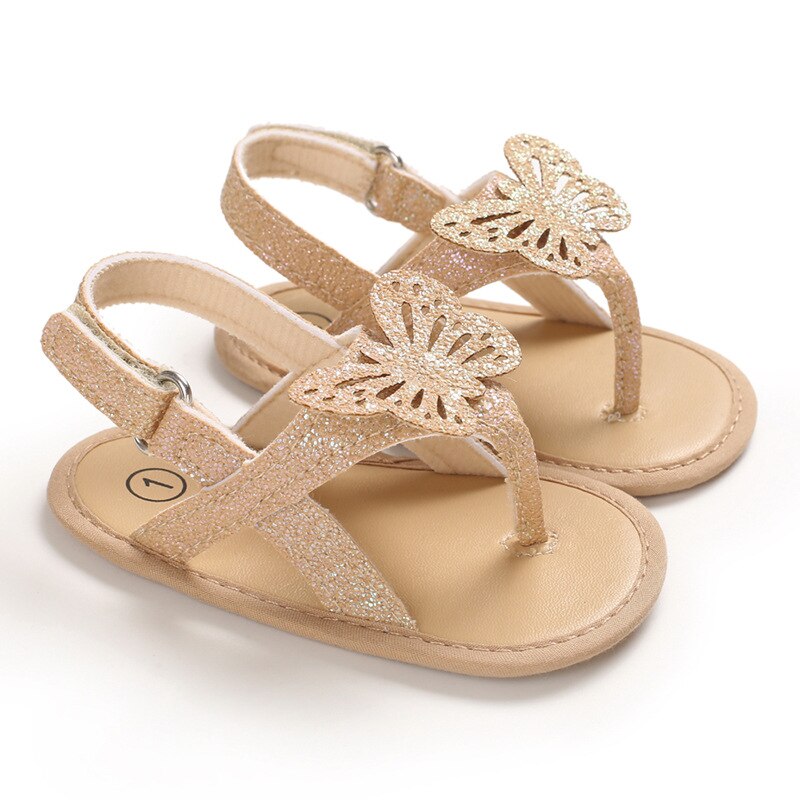 Zomer baby meisjes sandalen zachte zool schattige vlinder meisjes pantoffels baby peuter wieg schoenen baby eerste loopschoenen meisjes klompen: Goud / 11cm
