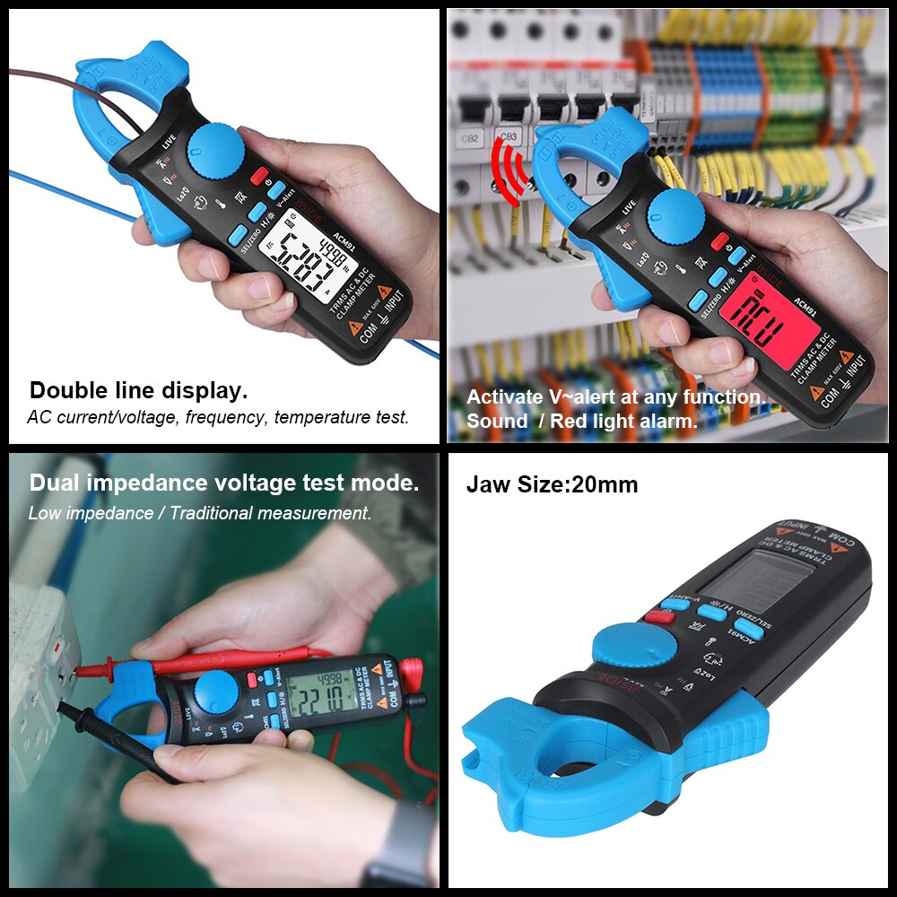 BSIDE True RMS Clamp Meter 1mA Plier Ammeter Car repair Digital Multimeter DC AC Current Volt Temp Capacitor Tester
