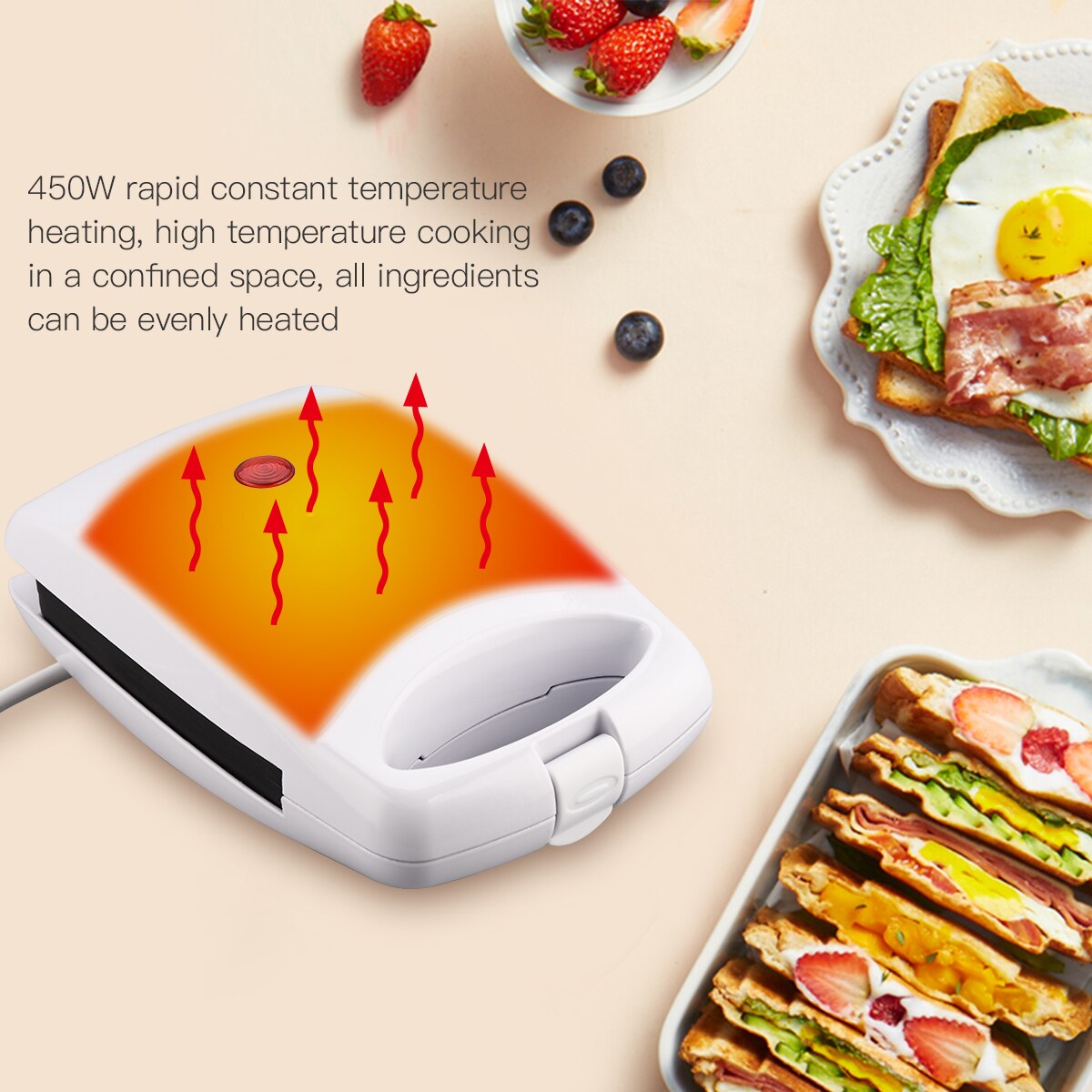 Mini tostadora para desayuno de sándwich ligera, máquina para hacer waffles de alimentos para el hogar, tostadora de calor multifunción a presión Tools50