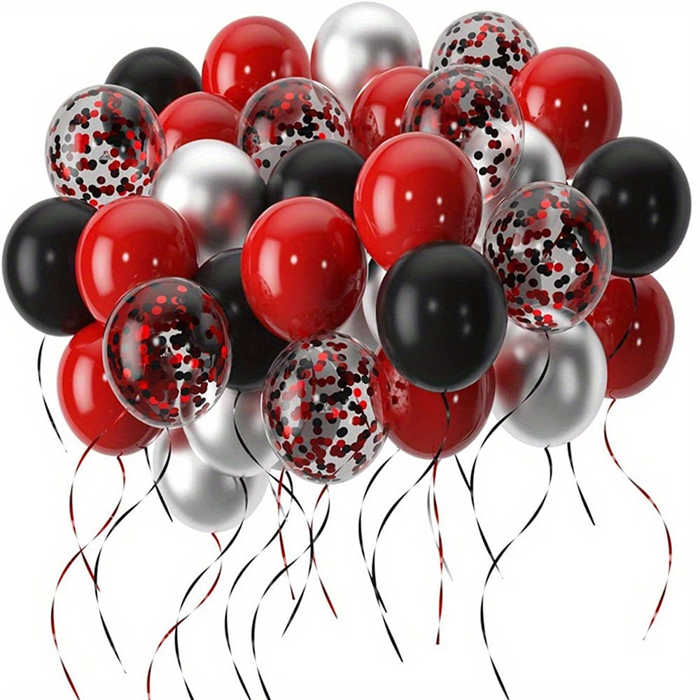20/40 Uds. Globos de colores mezclados negros y rojos, globos de confeti de 12 pulgadas, juego de globos de decoración de boda y cumpleaños, aniversario D