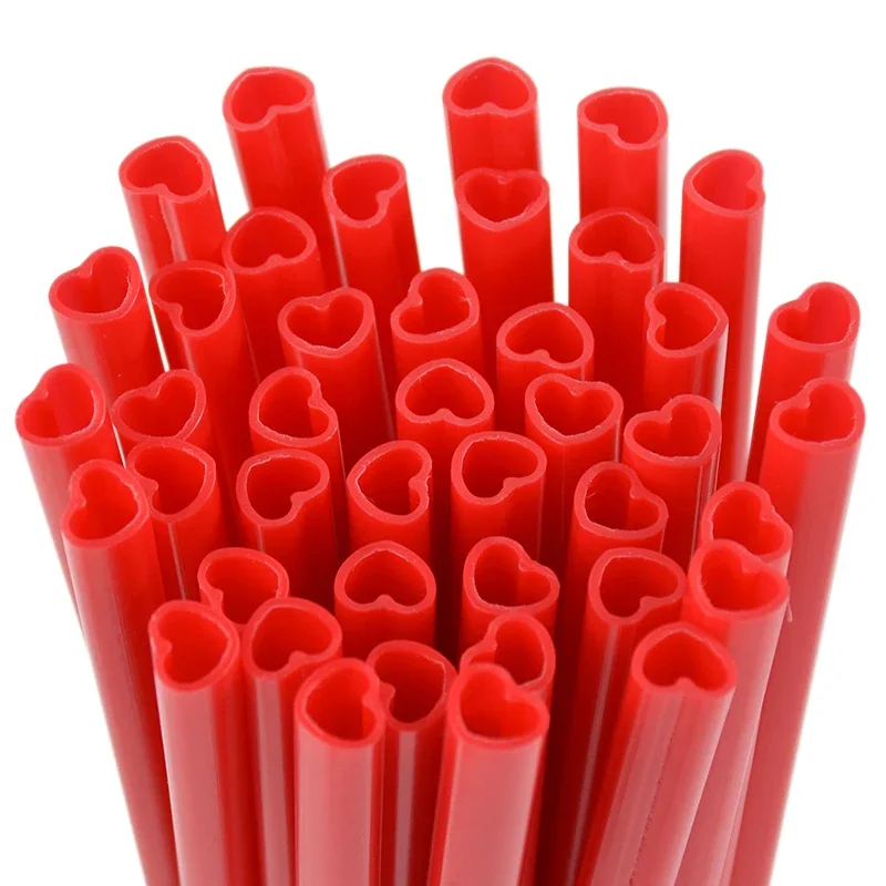 50 Uds. Pajitas desechables rosas en forma de corazón para beber, pajitas con boca de amor, suministros para de cumpleaños y boda, del Día de San Valentín: Rojo