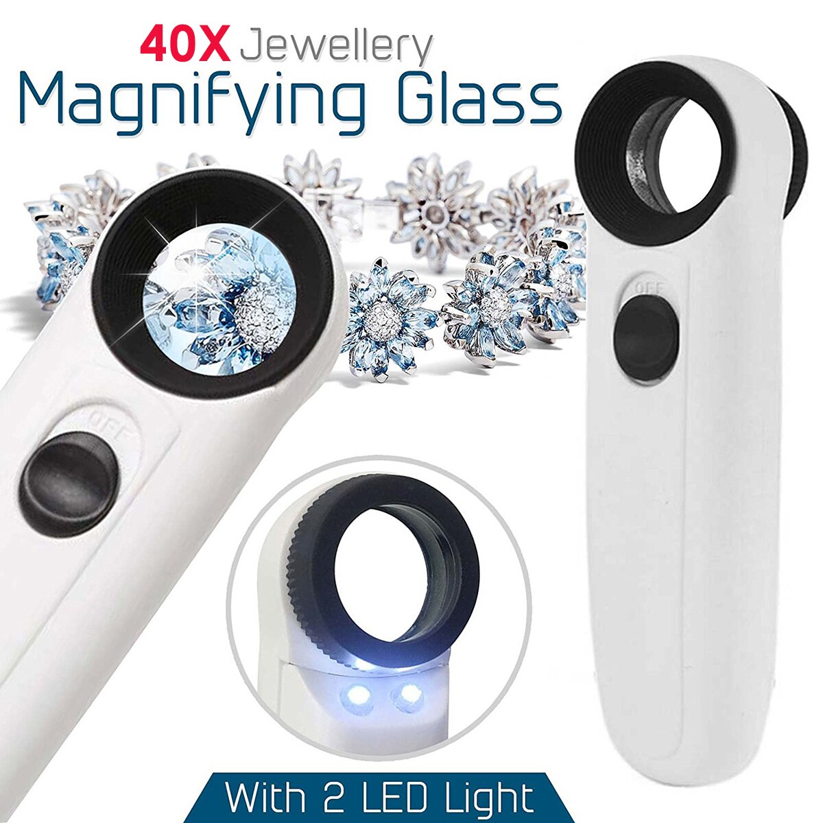 40X Jeweler Eye Compact Lighted Magnifying Magnifier Glass With 2 LED Light Practical Tool Suitable For Home Office And Travel