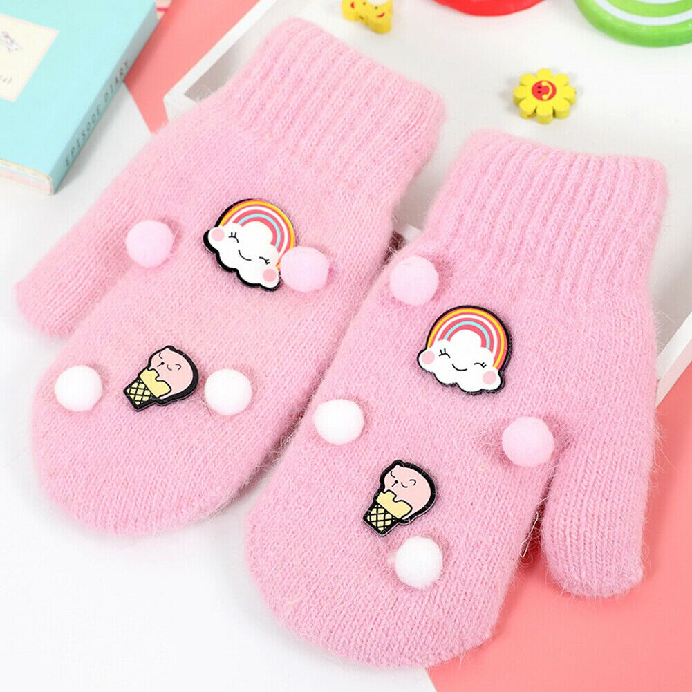 Baby Stuff Accessories Winter Warm Gloves Cute Baby Knit Warm Soft Gloves Kids Boys Girls Candy Color Star Mittens: Pink