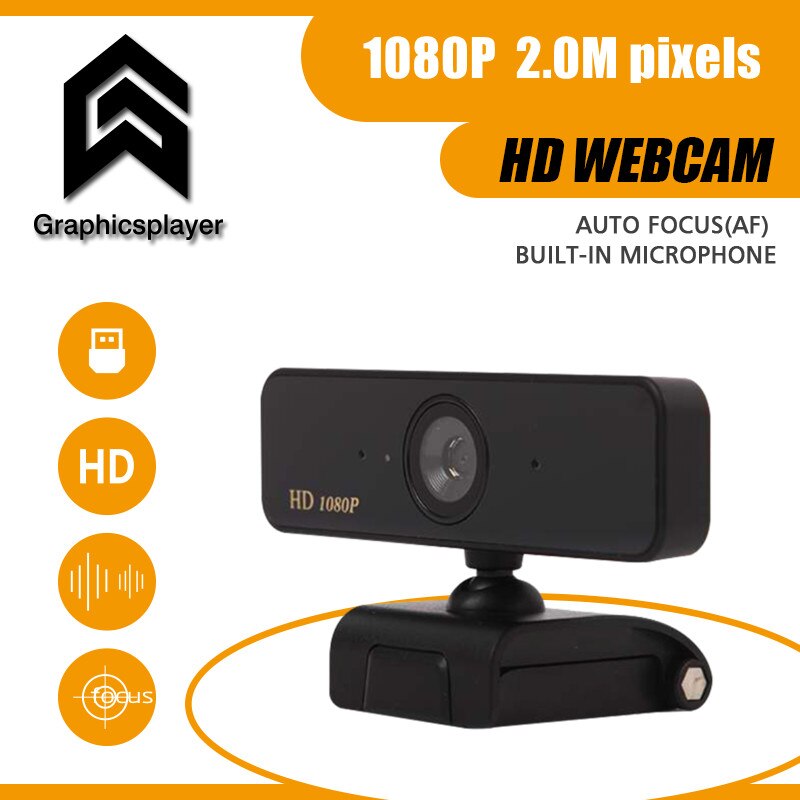 Af 1080P Webcam Hd Computer Camera Hd Ingebouwde Microfoon Autofocus Webcam Voor Webcast Video