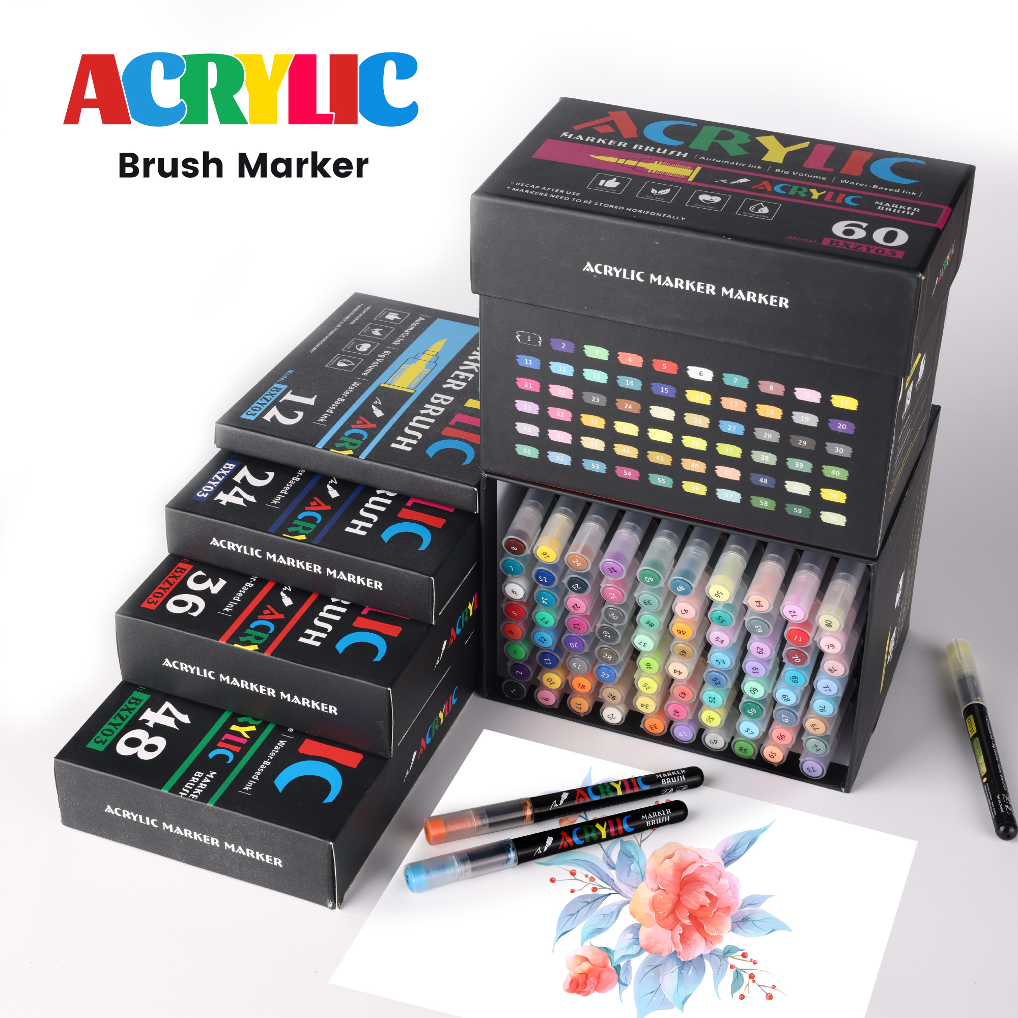 12-80 Colors Acrylic Paint Pens Markers Brush Tip Paint Markers For Rock Painting Wood Canvas Stone,Christmas DIY Crafts