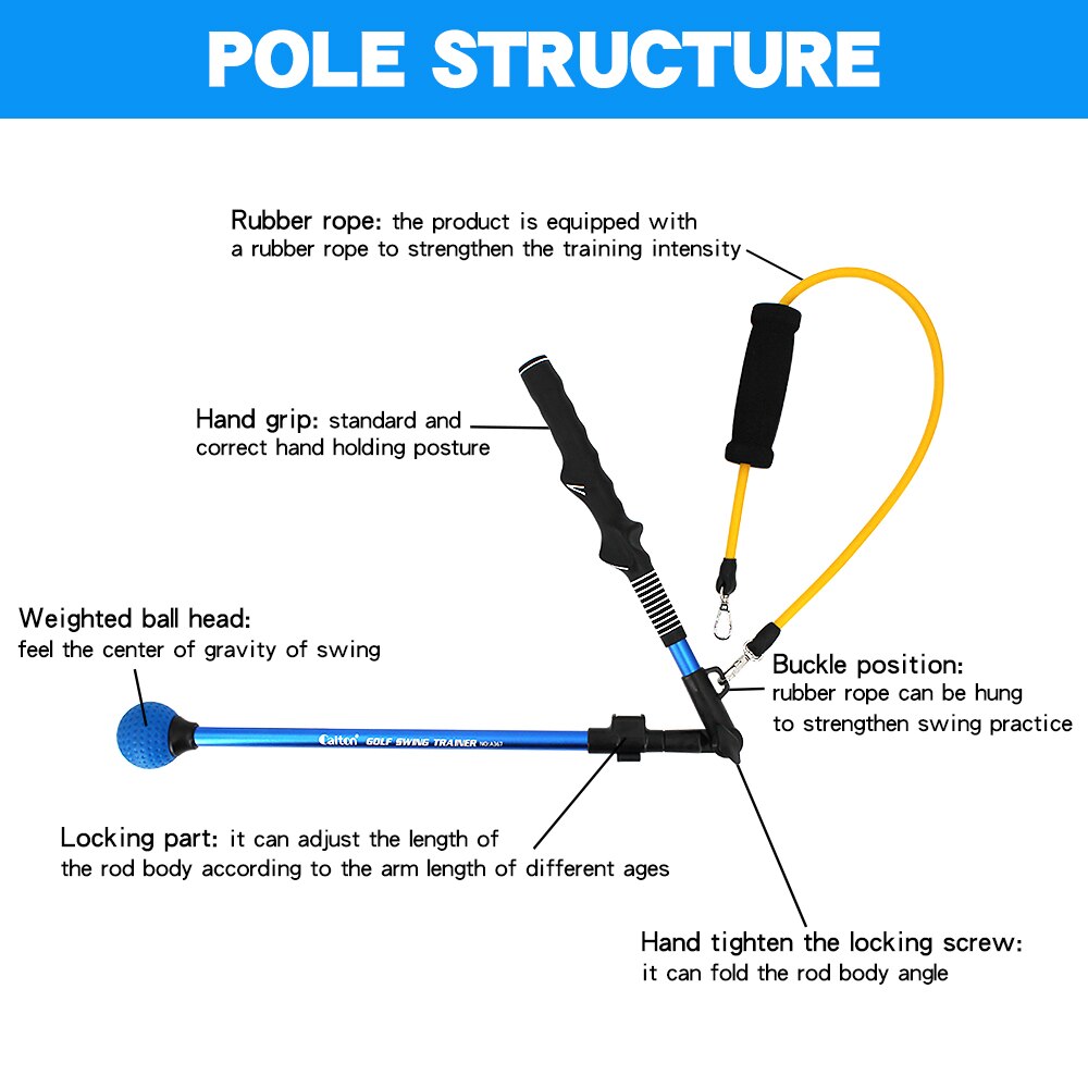 Folding Golf Swing Trainer Stick Posture Corrector Practice Swing Training Aids Upgrade with Rubber Rope Strength Exercises