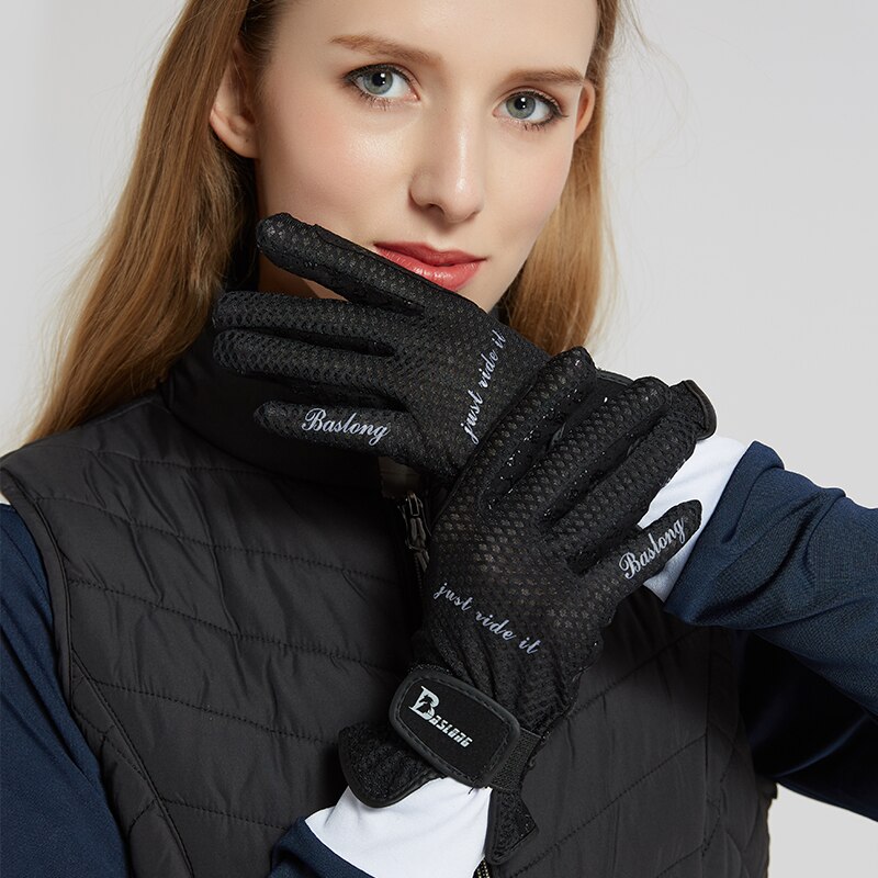 Unisex Summer Equestrian Gloves Touch screen Silicone Non-slip Mesh Breathable Riding Supplies Wear Spring Autumn Horse Harness: S / Black