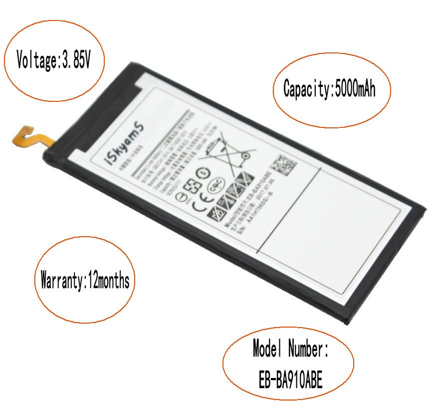 Iskyams 1Pcs 5000Mah EB-BA910ABE Batterij Voor Samsung Galaxy A9 + A9000 A9 Pro Duos TD-LTE, SM-A9100, SM-A910F/Ds