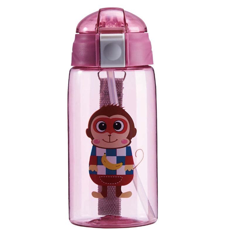 Vauvan tuttipullo pillillä sarjakuva pöllö apina karhu ihana ympäristöystävällinen kannella kannettava pc-muki urheilupulloni 520ml: Vaaleanpunainen