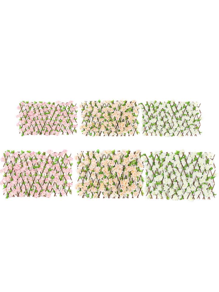 Retractable Fence Expanding Wooden Fence Hedge With Artificial 6 Kinds Cherry Flower Leaves Garden Decoration Trellis Screen