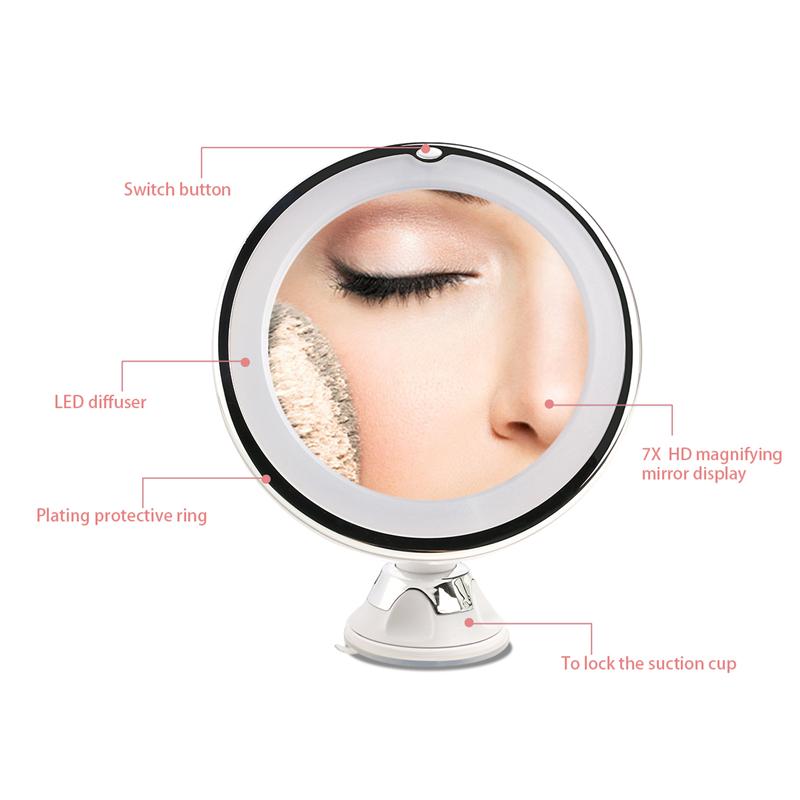 1pc 7 Inch 7x Magnification Makeup Mirrors Adjustable LED Makeup Mirror Bathroom Vanity Mirrors With Suction Cup US