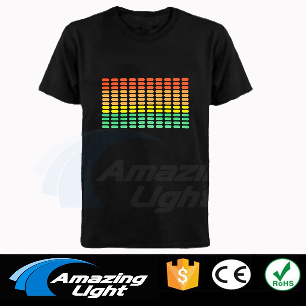 unisex 100% Katoen LED t-shirts equalizer Sound Activated EL t-shirt Verbazingwekkende verlichting led t-shirt