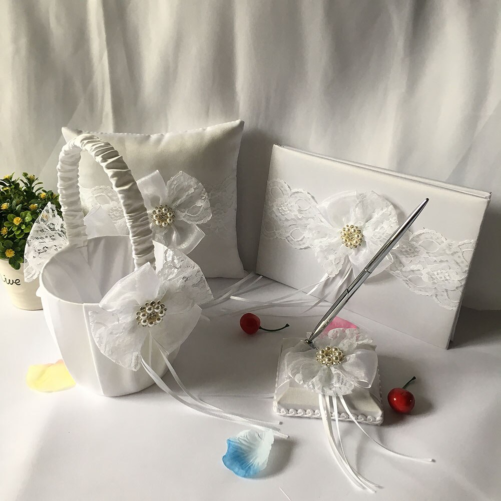 1 sæt gæstebog penstand ringpude blomsterkurv bryllupsfest ceremoni dekoration kan csv