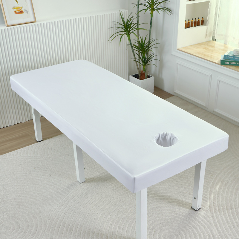 Solid Beauty Salon Bed Cover Skin-friendly Cotton Fitted Bed Sheet for SPA Massage Salon Bed with Holes: King / WHITE