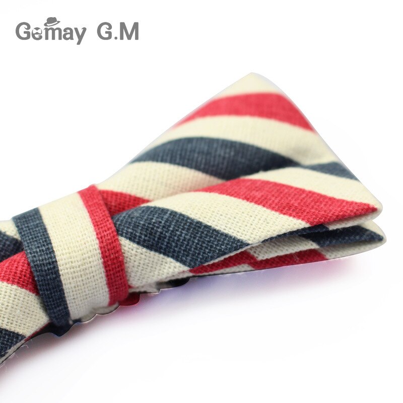Men Striped Bowtie Casual Neckwear Adjustable Mens Bow Tie for wedding England Style Adult Linen Ties