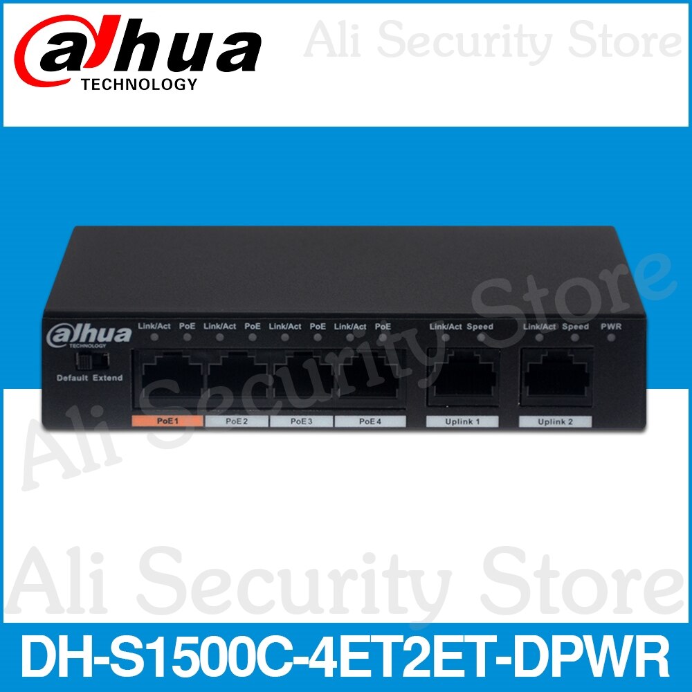 Dahua 4ch PoE Switch DH-S1500C-4ET2ET-DPWR 4CH Ethernet Switch With 250m Power Transit Distance Support PoE PoE+&amp;Hi-PoE Protocol