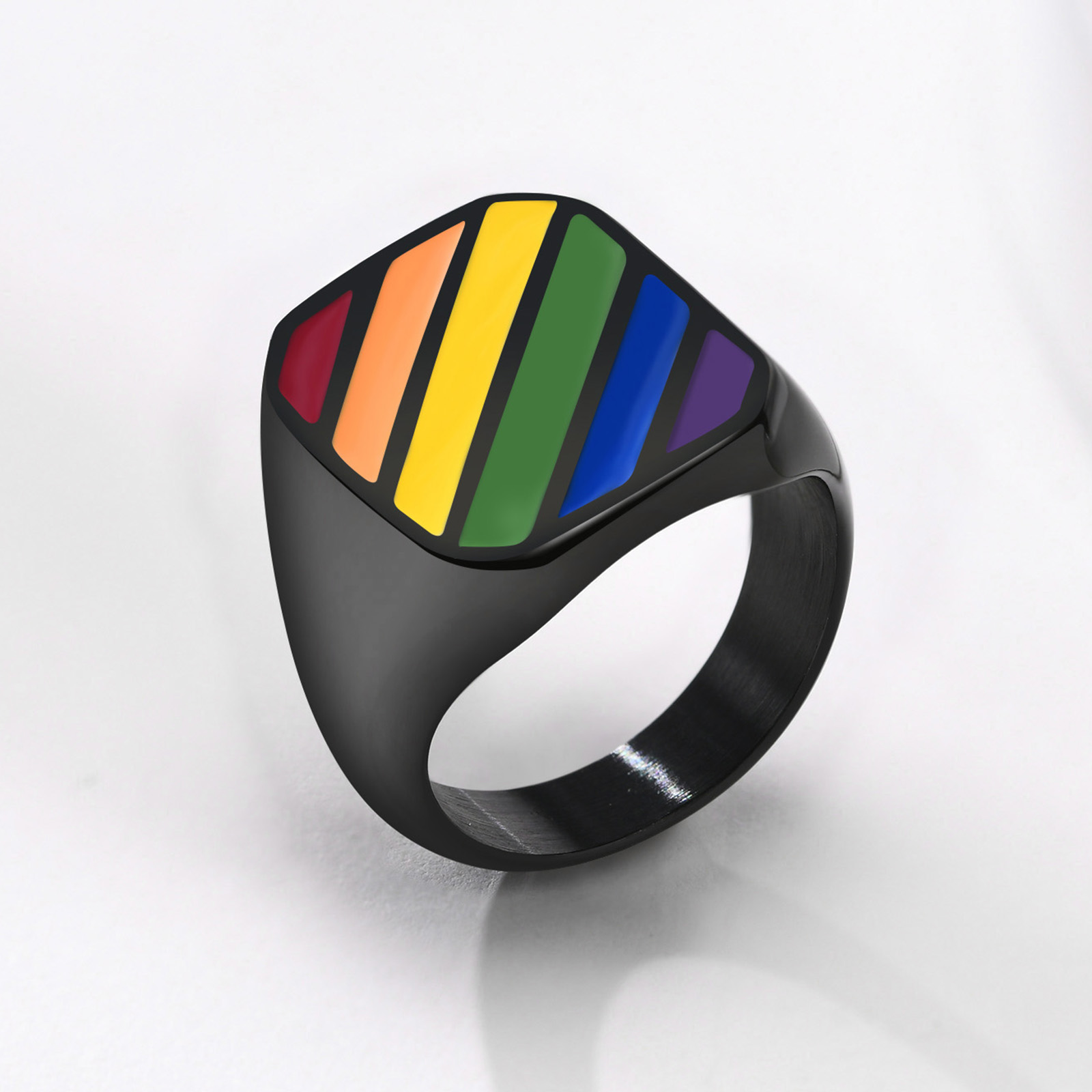 Stainless Steel Rainbow Ring Men Promise Jewelry Lesbian Gay Pride LGBT