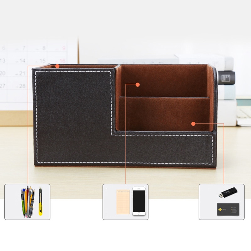 Desktop Stationery Remote Control Small Storage Box Multi-Function Leather Pen Holder Set Desktop Stationery Box Organizer