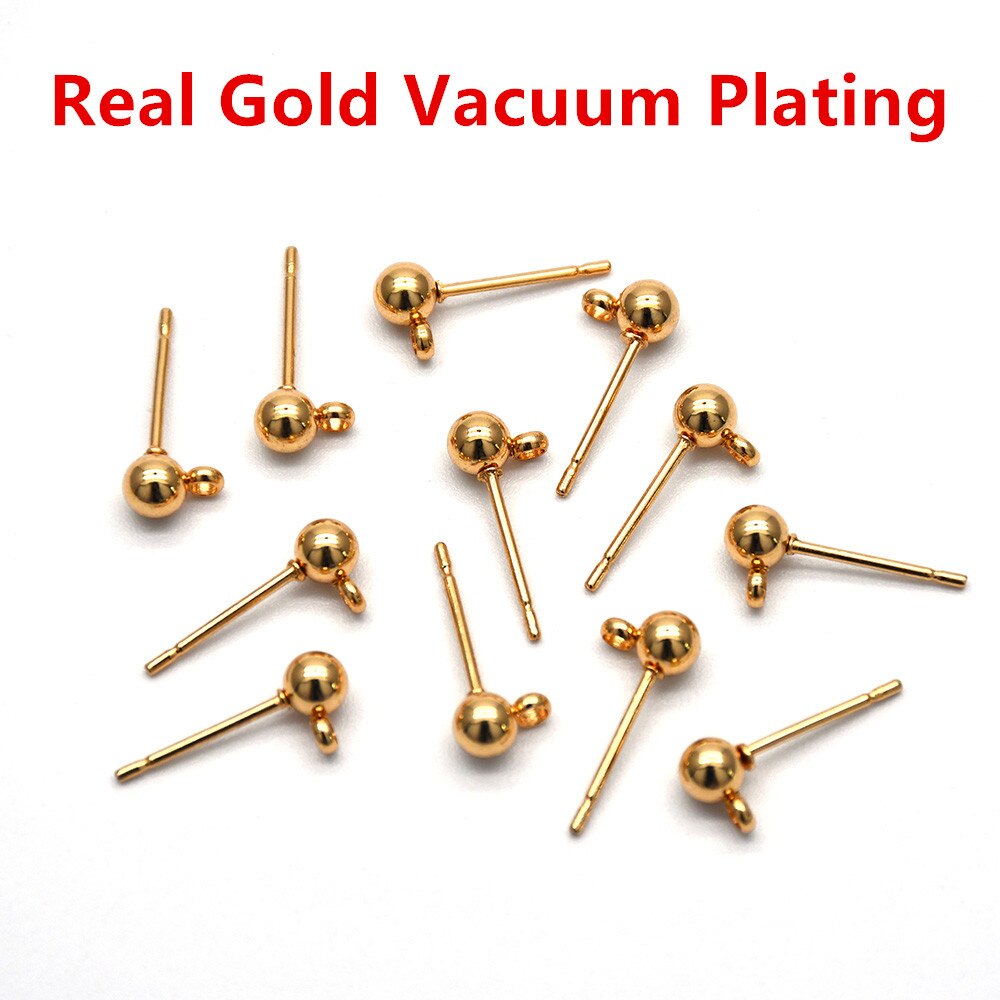 20Pcs/Lot 316 Stainless Steel 3mm Round Ball Stud Earrings Post With Loop For DIY Jewelry Making Finding