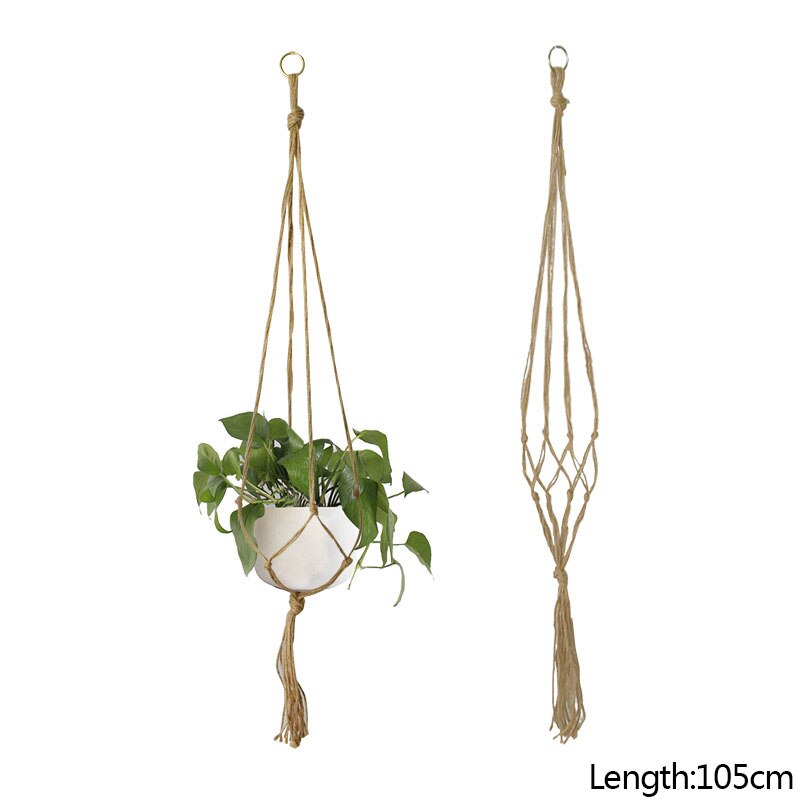 Vaso de flores macrame artesanal, cesta pendurada, corda, vaso de flores, bolsa, hortícola, porta de casa, varanda, quintal, jardim, 1 peça: 1Pc 105cm wood