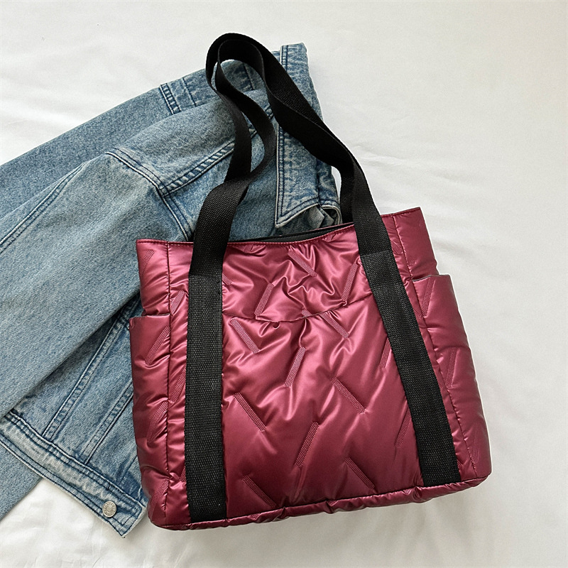 Bolsos de mano informales de algodón de invierno para mujer, bolso de hombro de de Color sólido, bolsos de mano para ir al trabajo y: Rojo