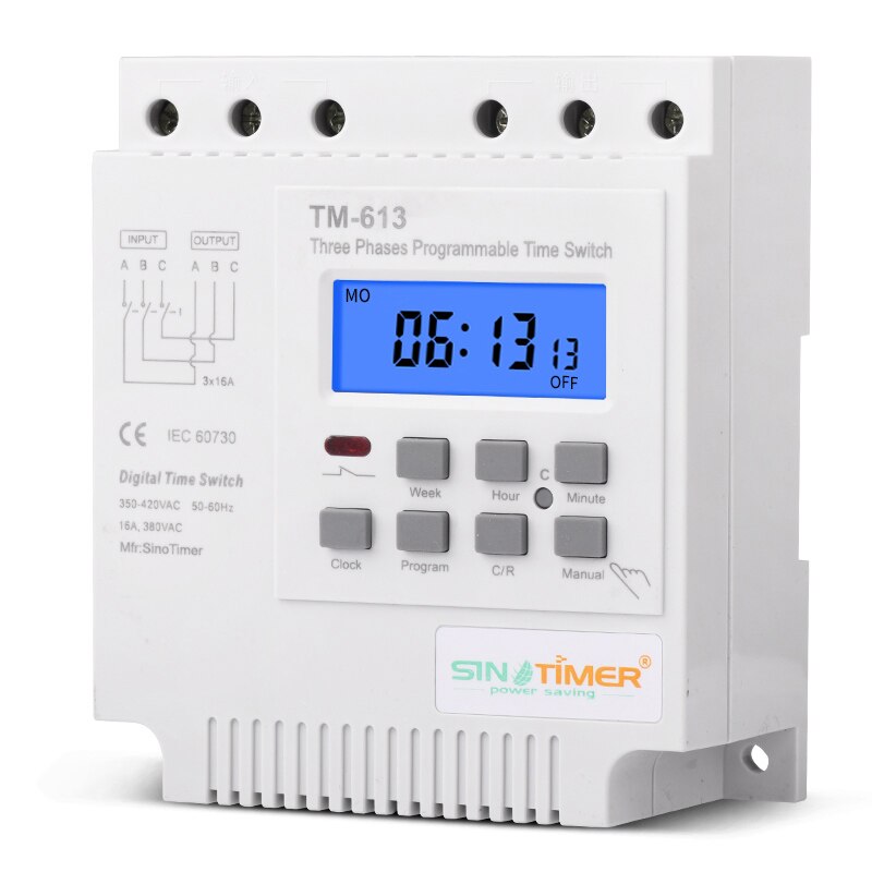 TM613 380V 16A Drie Fasen 7 Dagen Programmeerbare 16A Relais Digitale Timer Schakelaar Motor Automatische Intelligente Controller
