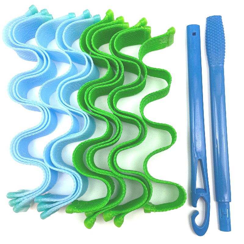Bigoudis magiques sans chaleur pour cheveux, 30CM, 24 pièces: blue and green