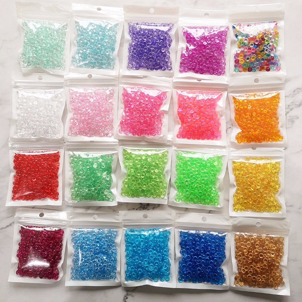 500 g 21 Farben Kristall flache Fischglasperlen Schleimzubehör Bunte Gummibälle für Schleimfüller DIY Zubehör Dekoration