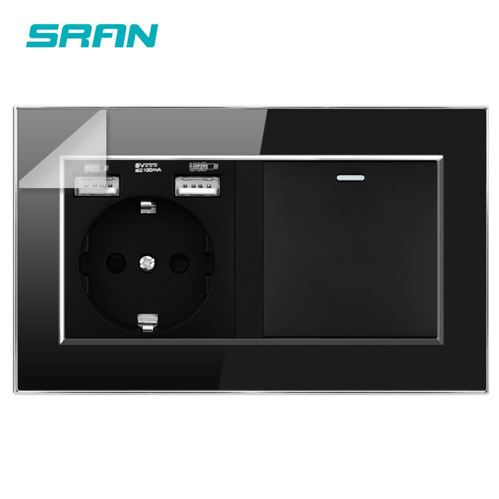 Wandcontactdoos eu standaard 16a -weg stopcontact geaard stopcontact met usb-aansluiting 1 -voudig 1 -weg 146 acrylpaneel