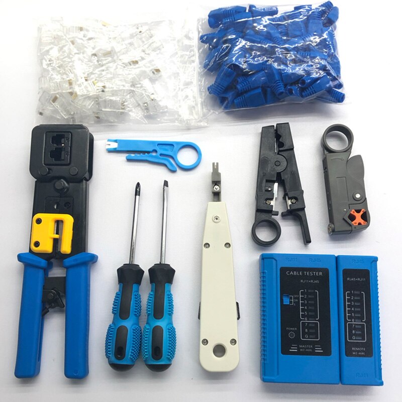 11 Pcs/Set Portable Network Repair Tool LAN RJ45 Crimping Pliers Cable Tester Crimper Clamp Plier Crimp Kit