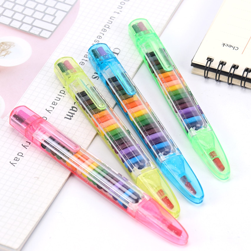 Crayones de colores Kawaii para niños, lápiz de cera para pintar, 20 colores, papelería,
