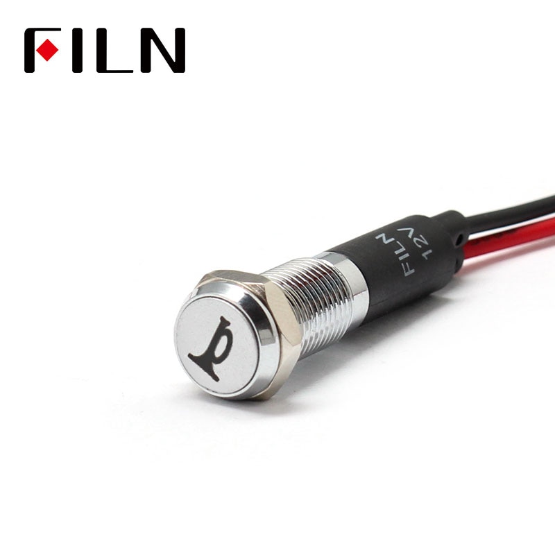 FILN 8mm voiture tableau de bord klaxon avertissement symbole led rouge jaune blanc bleu vert 12 v indicateur led lumière avec câble 20 cm