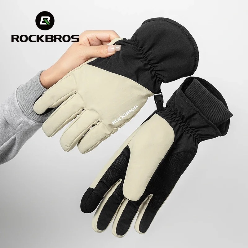 Rockbros luvas de esqui à prova dwaterproof água neve manter quente à prova vento luvas de inverno snowboard tela toque velo luvas de equitação do motor