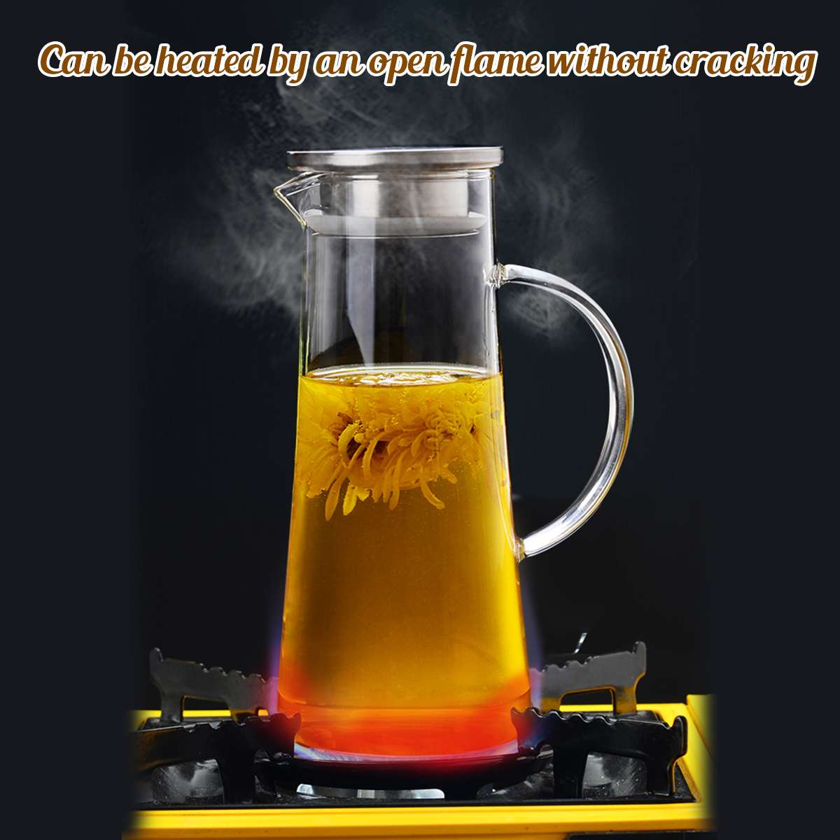 Jarra de cristal transparente para té, tetera resistente al calor, garrafa grande de té transparente, juego de té de flores, hervidor de agua para cocina, Offici, 1500ml