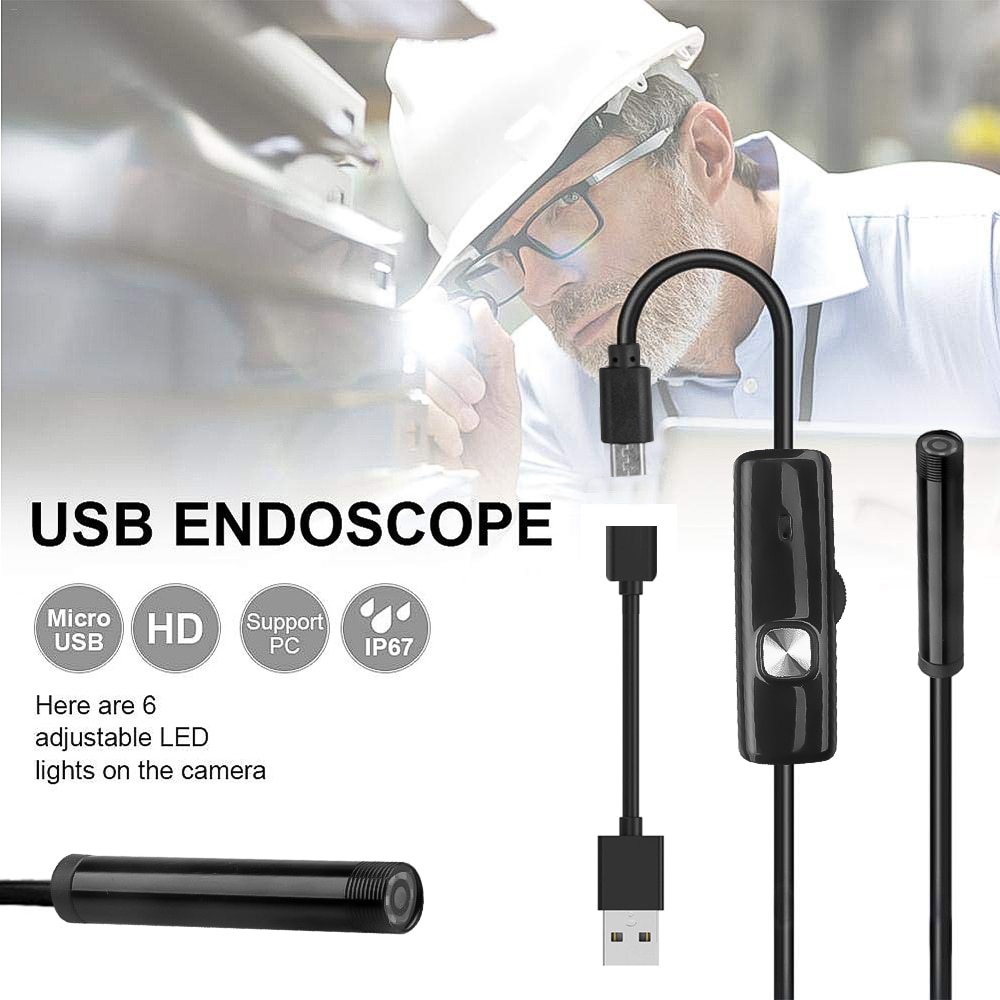 Newest USB Cable Mini 1M 7mm Waterproof Endoscope Borescope Rigid Inspection Camera Snake Tube With 6 LED For Android Phone