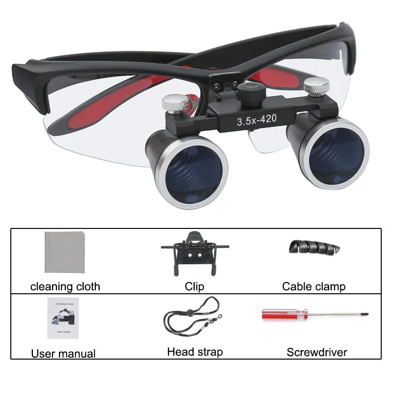 Loupe binoculaire pour dentisterie 2,5x 3,5x, Loupes optiques ultra-légères, loupe à bandeau 320-420mm pour chirurgie dentaire