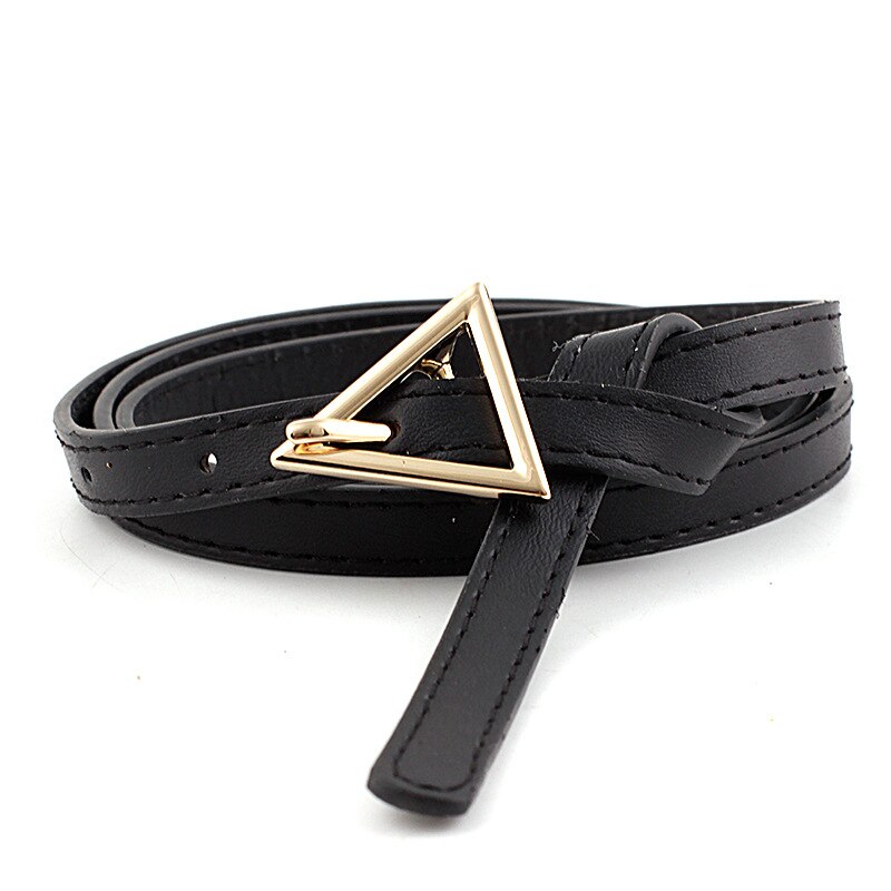 Persoonlijkheid Vrouwen Lederen Dunne Riem Metalen Driehoek Pin Gesp Taille Riemen Mode Dames Jurk Jeans Tailleband: Black