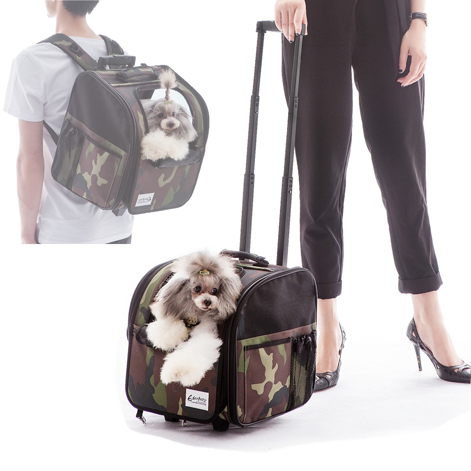 Pet Backpack On Wheels Multifunctional Breathable Cat Carrier Bag Transport Airline Approved Pet Stroller For Dogs Cat