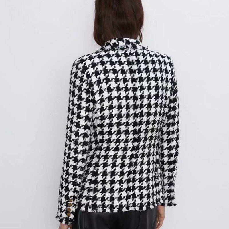 Rr dobbeltradede blazere kvinder houndstooth casual jakker kvinder langærmede jakkesæt kvindelige damer ht
