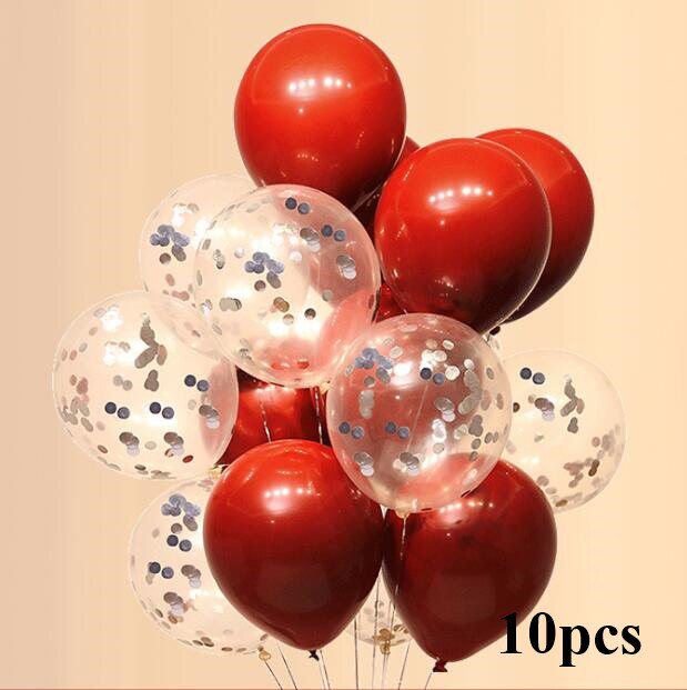 10pcs/lot Clear Balloons Gold Star Foil Confetti Transparent Balloons Happy Birthday Baby Shower Wedding Party Decorations: silver red