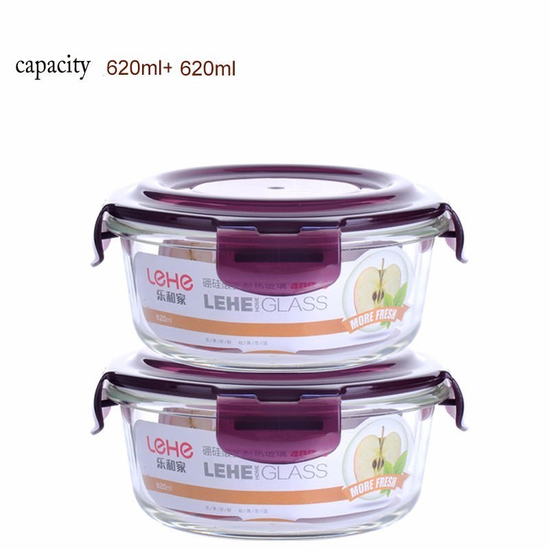 Microwave Oven Heating Lunch Box For Office Worker Leakproof Glass Lunch Box Set Round With Lid Seal Health Food Container: D