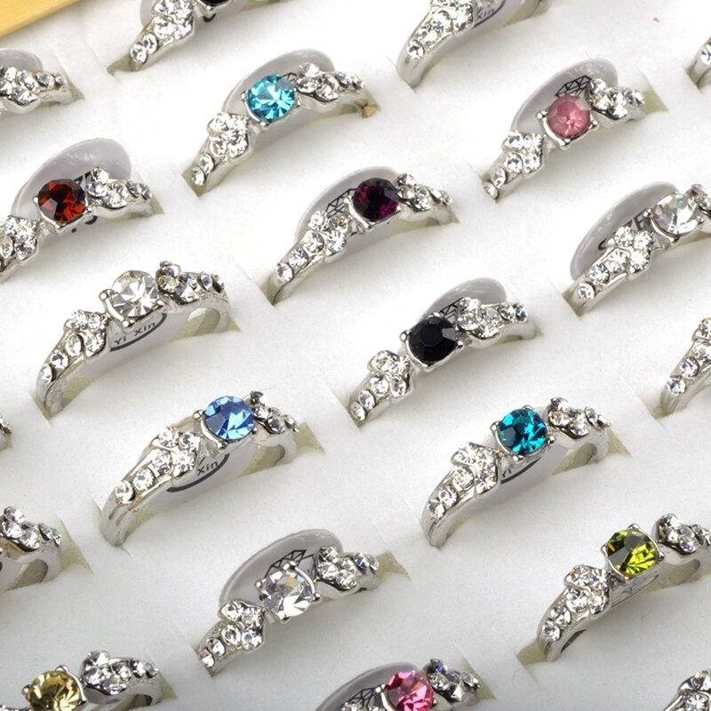 Gorąca sprzedaż 10 sztuk mieszane hurtownia biżuterii wiele kryształ kryształ górski dziecko dzieci molościenie stop palec bijoux Anillos